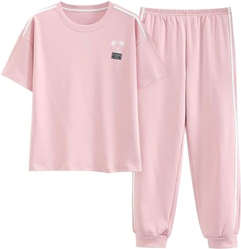 SZJIAHTM Teenager Mädchen Sommer Cartoon Print Baumwolle Zweiteiler Schlafanzug Tops und Lange Schlafhose Nachtwäsche Pyjama Set Loungewear von SZJIAHTM