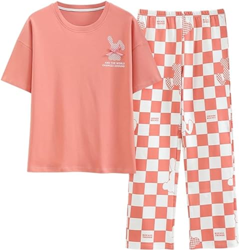SZJIAHTM Teenager Mädchen Sommer Cartoon Print Baumwolle Zweiteiler Schlafanzug Tops und Lange Schlafhose Nachtwäsche Pyjama Set Loungewear von SZJIAHTM