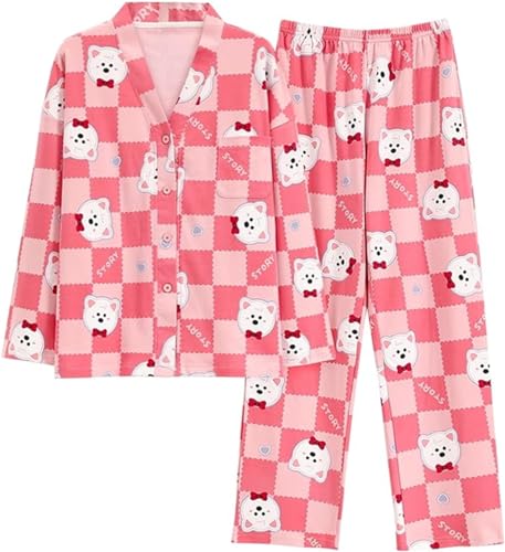 SZJIAHTM Teenager Mädchen Warme Loungewear Set Lange Ärmel Zweiteiliger Cartoon Winter Herbst Button Down Schlafanzug aus Baumwolle Pyjama von SZJIAHTM