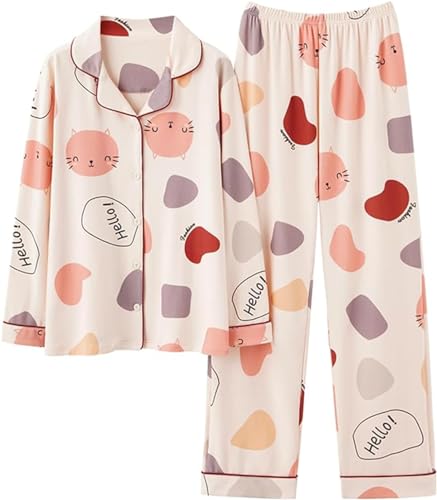 SZJIAHTM Teenager Mädchen Zweiteiliger Loungewear Set Lange Ärmel Cartoon Button Down Schlafanzug aus Baumwolle Pyjama von SZJIAHTM