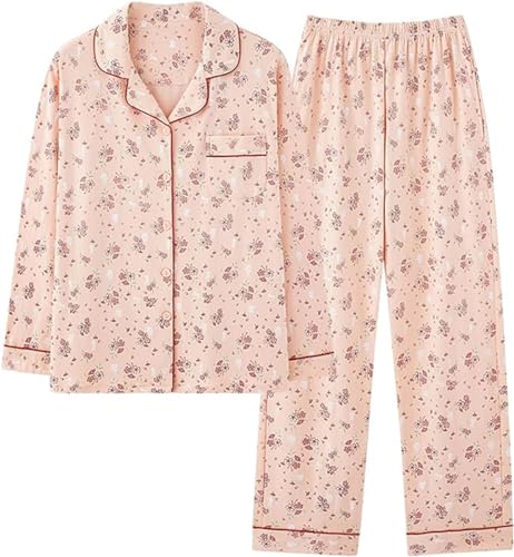 SZJIAHTM Teenager Mädchen Zweiteiliger Loungewear Set Lange Ärmel Cartoon Button Down Schlafanzug aus Baumwolle Pyjama von SZJIAHTM