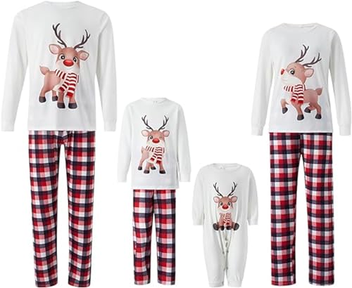 SZJIAHTM Weihnachts Pyjama Familie Set,Matching Christmas Pyjama Schlafanzug Langarmshirt und Kariert Hosen Pjs für Herren Damen Kinder Baby von SZJIAHTM