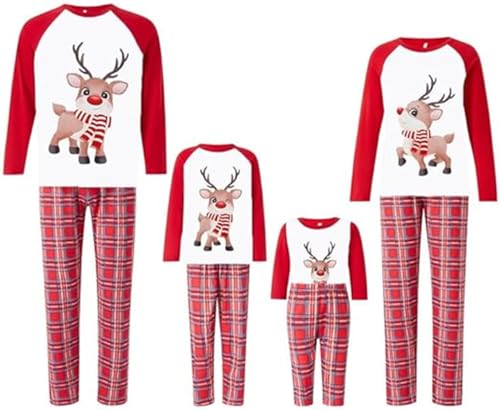 SZJIAHTM Weihnachts Pyjama Familie Set,Matching Christmas Pyjama Schlafanzug Langarmshirt und Kariert Hosen Pjs für Herren Damen Kinder Baby von SZJIAHTM