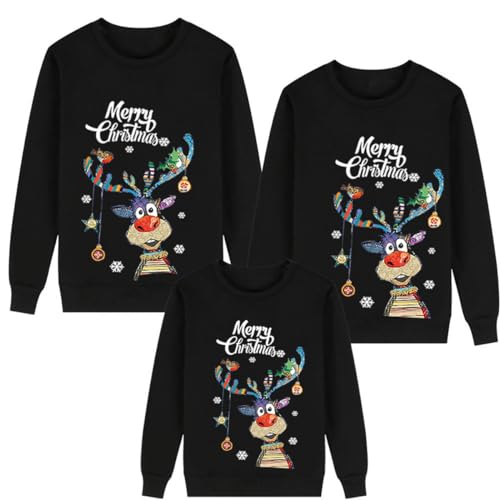 SZJIAHTM Weihnachtspullover Familie Set Winterpullover Weihnachtspullis Sweatshirt Rentier Muster Bluse Top Xmas Familie für Herren Damen Kinder von SZJIAHTM