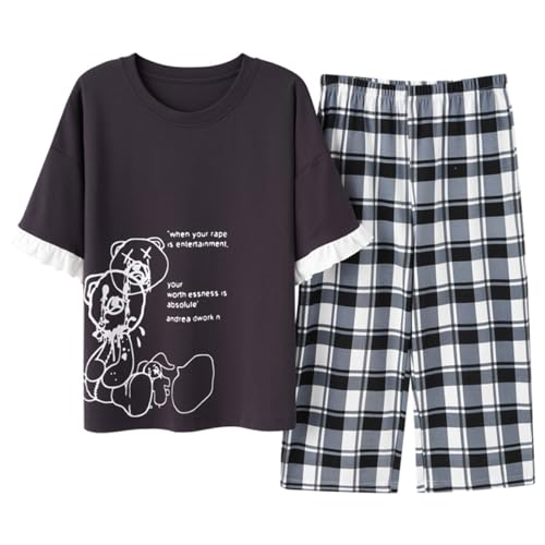 SZJIAHTM Zweiteiler Teenager Mädchen Loungewear Cartoon Print Baumwolle Schlafanzug Tops und Kurz Schlafhose Nachtwäsche Pyjama Set von SZJIAHTM