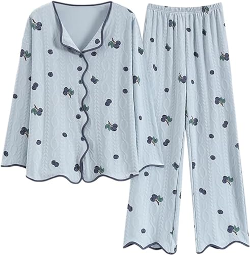 SZJIAHTM Zweiteiliger Loungewear Set Baumwolle Langarm Nachtwäsche Kinder Button Down Cartoon Tops und Lange Hose Pjs Outfits Pyjama für Teenager Mädchen von SZJIAHTM