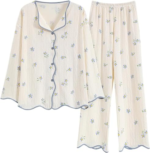 SZJIAHTM Zweiteiliger Loungewear Set Baumwolle Langarm Nachtwäsche Kinder Button Down Cartoon Tops und Lange Hose Pjs Outfits Pyjama für Teenager Mädchen von SZJIAHTM