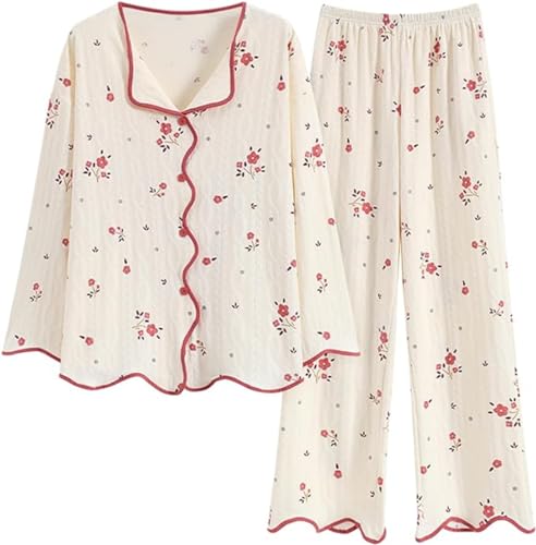 SZJIAHTM Zweiteiliger Loungewear Set Baumwolle Langarm Nachtwäsche Kinder Button Down Cartoon Tops und Lange Hose Pjs Outfits Pyjama für Teenager Mädchen von SZJIAHTM