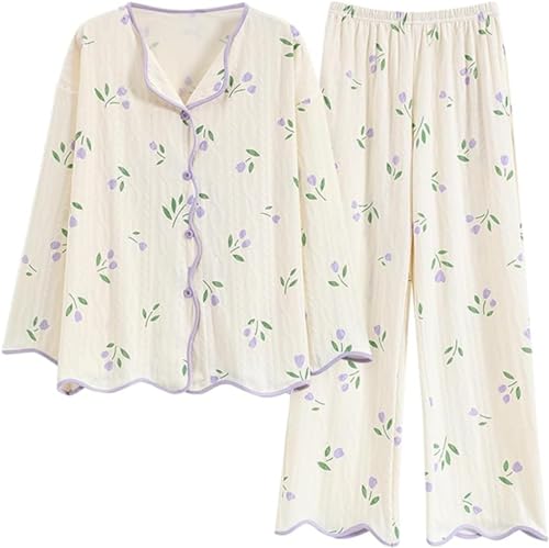 SZJIAHTM Zweiteiliger Loungewear Set Baumwolle Langarm Nachtwäsche Kinder Button Down Cartoon Tops und Lange Hose Pjs Outfits Pyjama für Teenager Mädchen von SZJIAHTM