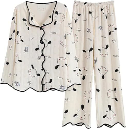 SZJIAHTM Zweiteiliger Loungewear Set Baumwolle Langarm Nachtwäsche Kinder Button Down Cartoon Tops und Lange Hose Pjs Outfits Pyjama für Teenager Mädchen von SZJIAHTM