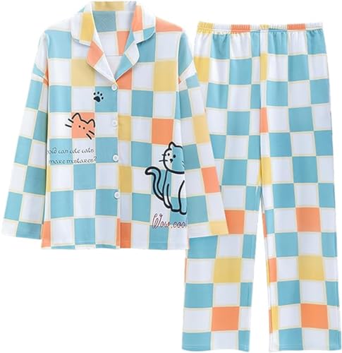 SZJIAHTM Zweiteiliger Loungewear Set Baumwolle Langarm Nachtwäsche Kinder Button Down Cartoon Tops und Lange Hose Pjs Outfits Pyjama für Teenager Mädchen von SZJIAHTM