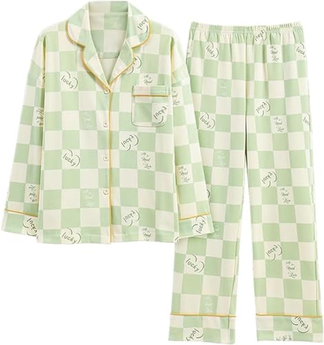 SZJIAHTM Zweiteiliger Loungewear Set Baumwolle Langarm Nachtwäsche Kinder Button Down Cartoon Tops und Lange Hose Pjs Outfits Pyjama für Teenager Mädchen von SZJIAHTM