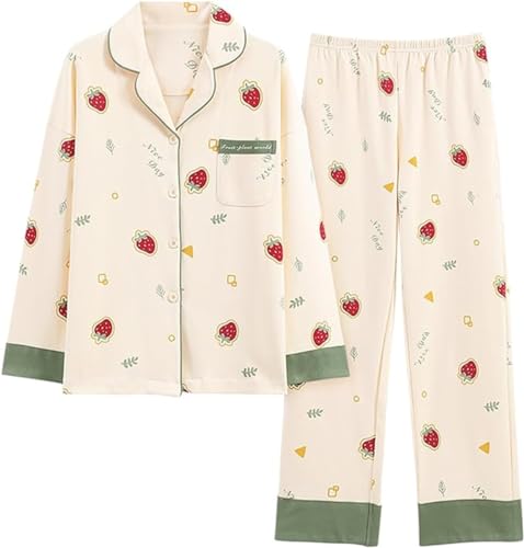 SZJIAHTM Zweiteiliger Loungewear Set Baumwolle Langarm Nachtwäsche Kinder Button Down Cartoon Tops und Lange Hose Pjs Outfits Pyjama für Teenager Mädchen von SZJIAHTM