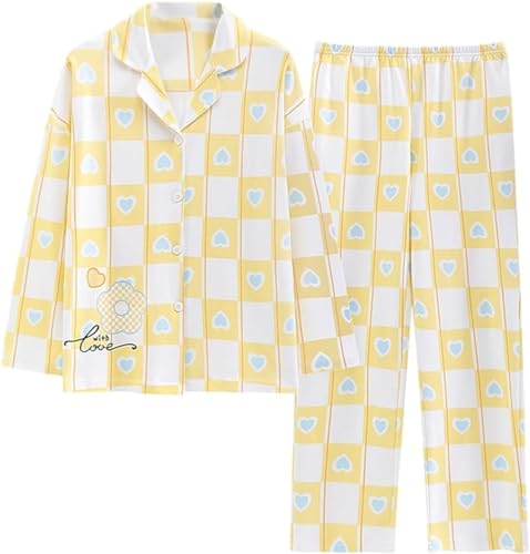 SZJIAHTM Zweiteiliger Loungewear Set Baumwolle Langarm Nachtwäsche Kinder Button Down Cartoon Tops und Lange Hose Pjs Outfits Pyjama für Teenager Mädchen von SZJIAHTM