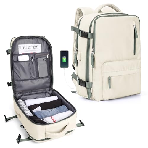 SZLX Easyjet Handgepäck 45x36x20 rucksack Ryanair 40x20x25 Untersessen Carry-Ons Frauen flugzeug Männer Reisen Rucksack Kabinengröße Laptop Rucksack mit Ladungshafen Schuhfach Beige G Neu von SZLX