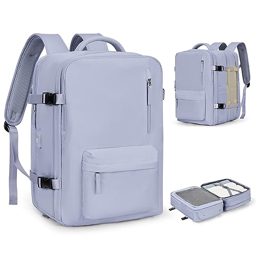 SZLX Easyjet Handgepäck 45x36x20 Rucksack Ryanair 40x20x25 Untersessen Carry-Ons Frauen Flugzeug Männer Reisen Rucksack Kabinengröße Laptop Rucksack mit Ladungshafen Schuhfach Grau lila L von SZLX