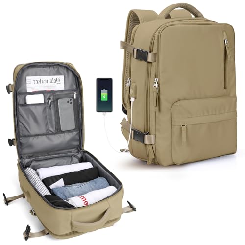 SZLX Easyjet Handgepäck 45x36x20 rucksack Ryanair 40x20x25 Untersessen Carry-Ons Frauen flugzeug Männer Reisen Rucksack Kabinengröße Laptop Rucksack mit Ladungshafen Schuhfach Khaki Neu von SZLX