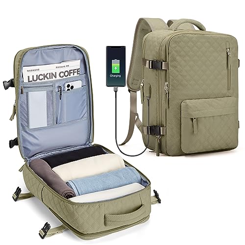 SZLX Easyjet Handgepäck 45x36x20 rucksack Ryanair 40x20x25 Untersessen Carry-Ons Frauen flugzeug Männer Reisen Rucksack Kabinengröße Laptop Rucksack mit Ladungshafen Schuhfach Khaki S von SZLX