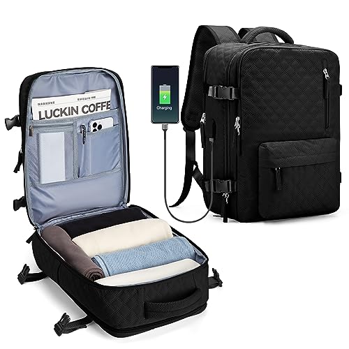 SZLX Easyjet Handgepäck 45x36x20 rucksack Ryanair 40x20x25 Untersessen Carry-Ons Frauen flugzeug Männer Reisen Rucksack Kabinengröße Laptop Rucksack mit Ladungshafen Schuhfach Schwarz S von SZLX