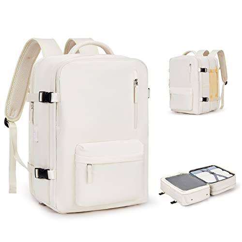 SZLX Easyjet Handgepäck 45x36x20 rucksack Ryanair 40x20x25 Untersessen Carry-Ons Frauen flugzeug Männer Reisen Rucksack Kabinengröße Laptop Rucksack mit USB Ladungshafen Schuhfach Beige L von SZLX