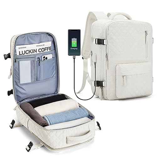 SZLX Easyjet Handgepäck 45x36x20 rucksack Ryanair 40x20x25 Untersessen Carry-Ons Frauen flugzeug Männer Reisen Rucksack Kabinengröße Laptop Rucksack mit Ladungshafen Schuhfach Beige S von SZLX