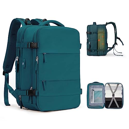 SZLX Großer Reiserucksack Damen, Handgepäck Rucksack,Wanderrucksack Wasserdichter Outdoor-Sportrucksack Lässiger Tagesrucksack Schultasche Fit 14 Zoll Laptop mit Schuhfach und Laptopfach,Olivgrün von SZLX
