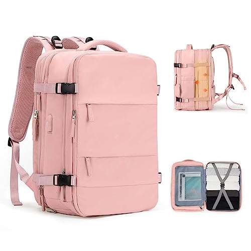SZLX Großer Reiserucksack Damen, Handgepäck Rucksack,Wanderrucksack Wasserdichter Outdoor-Sportrucksack Lässiger Tagesrucksack Schultasche Fit 14 Zoll Laptop mit Schuhfach und Laptopfach,Olivgrün von SZLX