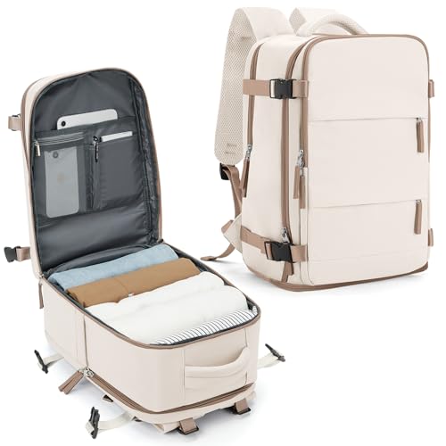 SZLX Großer Reiserucksack Damen,Ryanair Handgepäck 40x20x25 Rucksack Easyjet Cabin Bag Rucksack Wasserdicht Laptop Business Herren Reiserucksack Handgepäck Flugzeug mit Schuhfach Beigebraun von SZLX