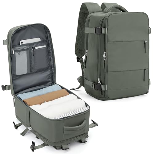 SZLX Großer Reiserucksack Damen,Ryanair Handgepäck 40x20x25 Rucksack Easyjet Cabin Bag Rucksack Wasserdicht Laptop Business Herren Reiserucksack Handgepäck Flugzeug mit Schuhfach Olivgrün von SZLX