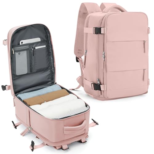 SZLX Großer Reiserucksack Damen,Ryanair Handgepäck 40x20x25 Rucksack Easyjet Cabin Bag Rucksack Wasserdicht Laptop Business Herren Reiserucksack Handgepäck Flugzeug mit Schuhfach Rosa von SZLX