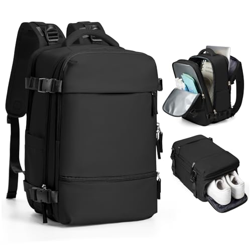 SZLX Handgepäck Rucksack 40x20x25 für Ryanair Klein Reiserucksack für Flugzeug Unter Sitzplatz Tasche Laptop Rucksack 14 Zoll mit Schuhfach für Herren Damen Schulrucksack Jungen Teenager,Schwarz von SZLX