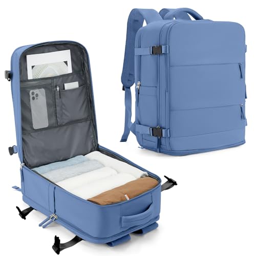 SZLX Großer Reiserucksack Damen,Ryanair Handgepäck Rucksack Easyjet Cabin Bag 45x36x20 Rucksack Wasserdicht Laptop Business Herren Reiserucksack Handgepäck Flugzeug mit Azurblau von SZLX