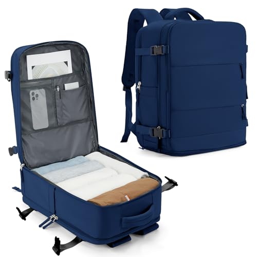 SZLX Großer Reiserucksack Damen,Ryanair Handgepäck Rucksack Easyjet Cabin Bag 45x36x20 Rucksack Wasserdicht Laptop Business Herren Reiserucksack Handgepäck Flugzeug mit SaphirBlau von SZLX