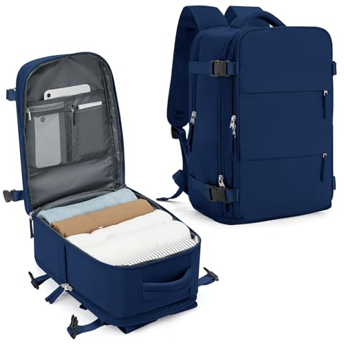 SZLX Großer Reiserucksack Damen,Ryanair Handgepäck 40x20x25 Rucksack Easyjet Cabin Bag Rucksack Wasserdicht Laptop Business Herren Reiserucksack Handgepäck Flugzeug mit Schuhfach SaphirBlau von SZLX