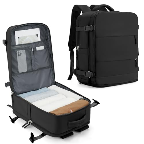 SZLX Großer Reiserucksack Damen,Ryanair Handgepäck Rucksack Easyjet Cabin Bag 45x36x20 Rucksack Wasserdicht Laptop Business Herren Reiserucksack Handgepäck Flugzeug mit Schwarz von SZLX