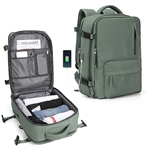 SZLX Easyjet Handgepäck 45x36x20 Rucksack Ryanair 40x20x25 Untersessen Carry-Ons Frauen Flugzeug Männer Reisen Rucksack Kabinengröße Laptop Rucksack mit Ladungshafen Schuhfach Dunkelgrün S von SZLX