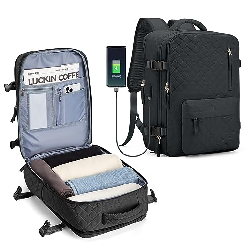 SZLX Easyjet Handgepäck 45x36x20 rucksack Ryanair 40x20x25 Untersessen Carry-Ons Frauen flugzeug Männer Reisen Rucksack Kabinengröße Laptop Rucksack mit Ladungshafen Schuhfach Schwarzgrau S von SZLX