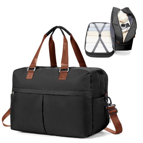 SZLX Travel Duffel Bag Wochenendtasche mit Trolley-Hülle, Dry & Wet Separated Sports Gym Wasserdichte Handgepäcktasche für Frauen Männer Weekender Tote Krankenhaus Handgepäck Schwarz von SZLX