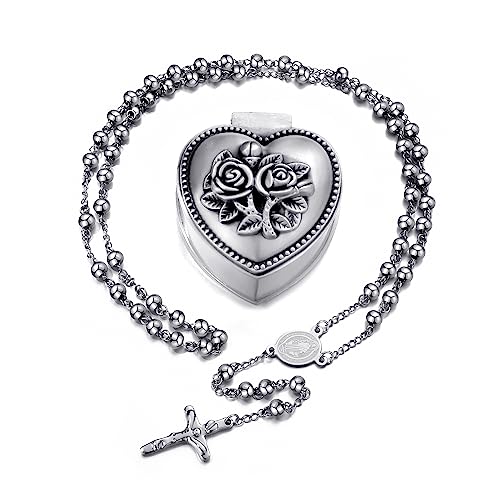 SZQCZB Katholische Rosenkranz-Halskette, Geschenk zur Erstkommunion, mit luxuriöser Metallbox, 1 Stück SZQCZB Katholische Rosenkranz-Halskette, Geschenk zur Erstkommunion, mit luxuriöser Metallbox, 1 Stück von SZQCZB
