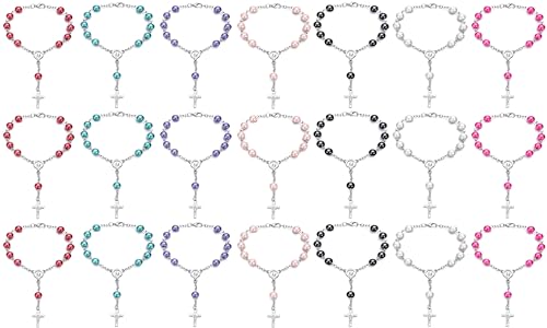 SZQCZB Kleine katholische Rosenkranz-Armbänder für Damen und Herren, Auto-Geldbörse und Neugeborene, Gebetsperlen für Taufe, Gebetsraum, Altar, Großpackung (7 Farben und Kruzifix-Designs) von SZQCZB