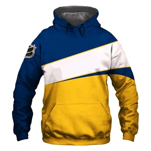 Herren Kapuze Ice Hockey Langarm 3D Print K Serie Buffalo Farbe Patchwork Sabres Freizeitmode Hoodies Sweatshirts(XL,Blue) von SZRXKJ