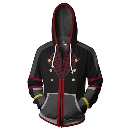Herren/Damen Kapuzen Reißverschluss Farbe Patchwork Kingdom Hearts Serie Gefälschte 2 Stück Knöpfe Dekor Strickjacke Hoodies(XL,Schwarz) von SZRXKJ