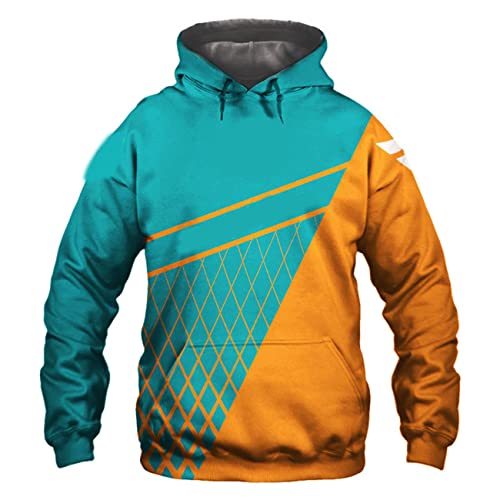 SZRXKJ Herren Kapuze Miami Team Langarm Plaids Dekor Dolphins Grün und Orange Farbe Patchwork Paar Pullover Hoodies(5XL,Blue) von SZRXKJ