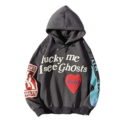 SZRXKJ Herren Kapuzen Langarm Buchstaben I See Ghost Print Farbe Patchwork Pullover Hoodies(M,Grau) von SZRXKJ