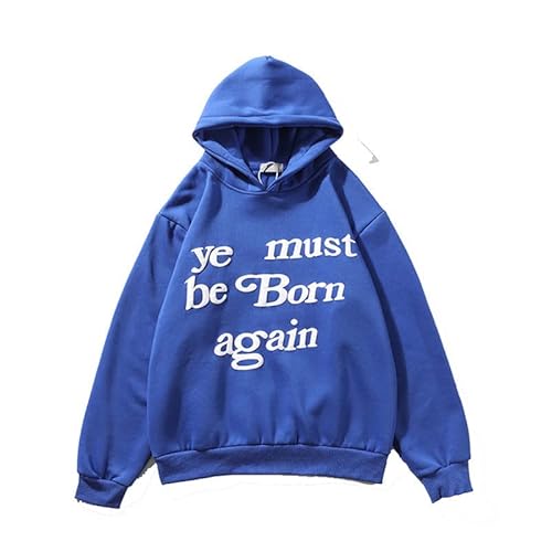 SZRXKJ Herren Kapuzen Langarm Buchstaben Kanye Lucky Me I See Ghost Print Farbe Patchwork Pullover Hoodies(M,Blau) von SZRXKJ