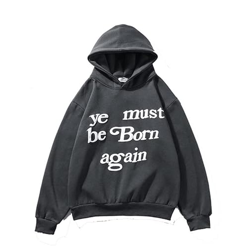 SZRXKJ Herren Kapuzen Langarm Buchstaben Kanye Lucky Me I See Ghost Print Farbe Patchwork Pullover Hoodies(M,Dunkgrau) von SZRXKJ