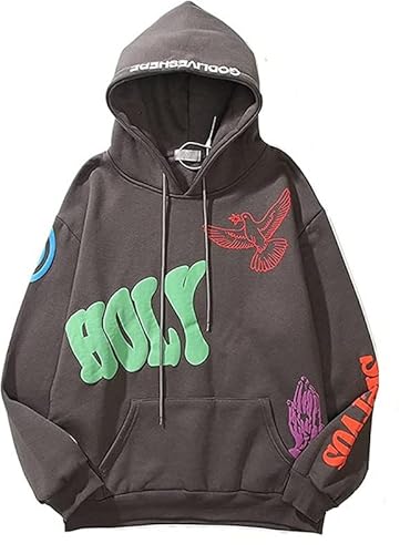SZRXKJ Herren Kapuzen Langarm Buchstaben Kanye Lucky Me I See Ghost Print Farbe Patchwork Pullover Hoodies(M,Grau1) von SZRXKJ