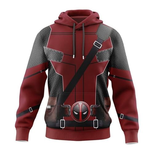 SZRXKJ Unisex Kapuze Cosplay-Kostüm Halloween Rot-Schwarz mit Gürtel-Print Fake 2pcs Kapuzenpullover (DE/NL/SE/PL, Alphanumerisch, L, Regular, Regular, Rot) von SZRXKJ