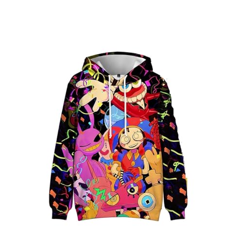 SZRXKJ Unisex Schwarz mit Mehrfarbigem Druck The Amazing Digital Circus Gaming Anime Kapuzenpullover (DE/NL/SE/PL, Alphanumerisch, M, Regular, Regular, Schwarz) von SZRXKJ