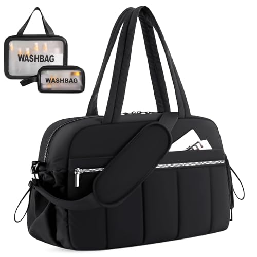 Weekender Taschen für Damen, Reisetaschen mit Kulturbeutel, Handgepäcktaschen für Flugzeuge, Turnbeutel mit Nasstasche, Übernachtungs-Seesack, Krankenhaustasche für Frauen, Arbeitslieferung, Schwarz, von SZSJA